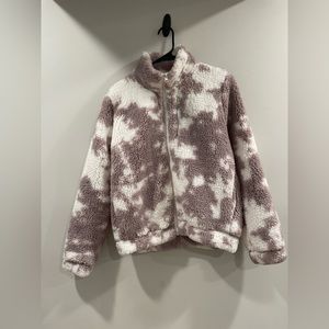 white & pink Betsey Johnson fleece zip-up jacket, W XS